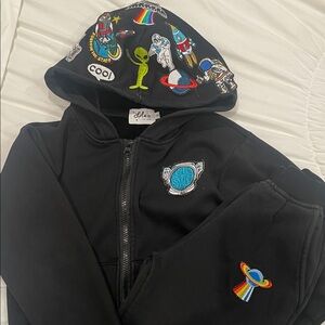 Lola and the Boys Black Space-Themed Kids Zip Hoodie and sweatpants set
